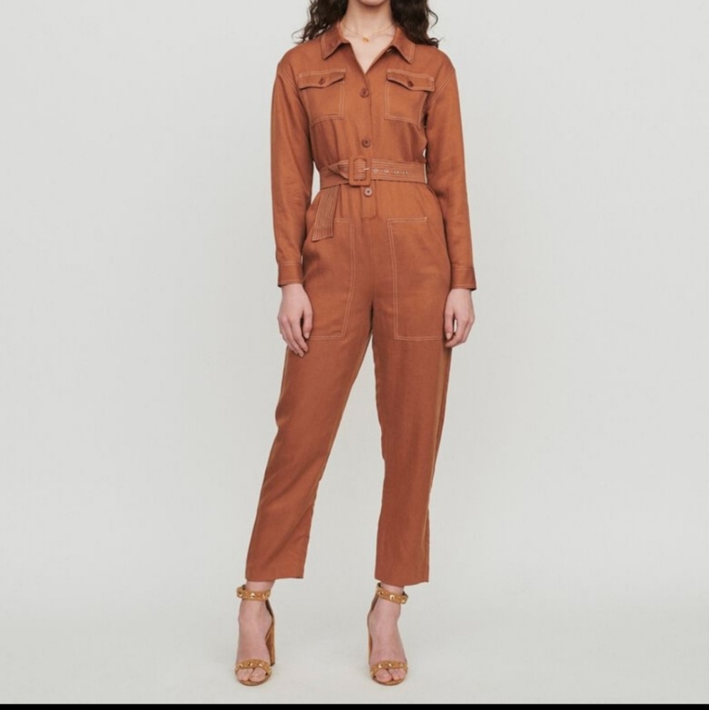 NWT- MAJE Paromane Pantalon Terracota Belted Jumpsuit